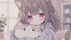 可爱萌系猫抱枕女孩