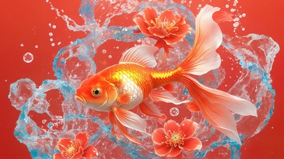 花开富贵金鱼与花