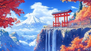 瀑布上的鸟居
