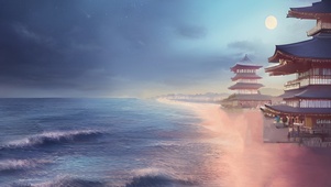 夜晚日本海边