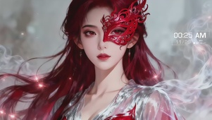 戴凤眼面具的古风美女