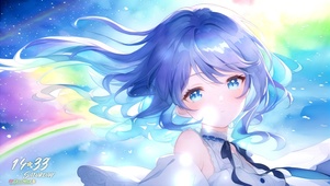 水彩画彩虹少女