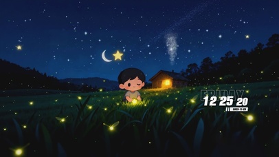 星空下男孩手摘发光星星