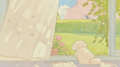 趴在落地窗边的小狗