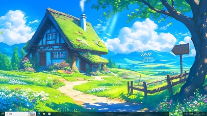 绿色白云森林小屋