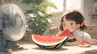 炎炎夏日吃西瓜女孩