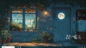 夜景星空树木房屋绿景桌面主题