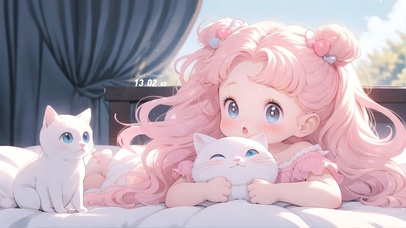 可爱女孩和猫咪