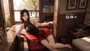 唯美古风红裙少女