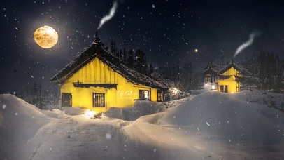 风雪月下小屋