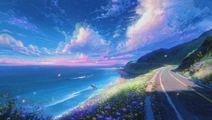 落日漫过海岸线