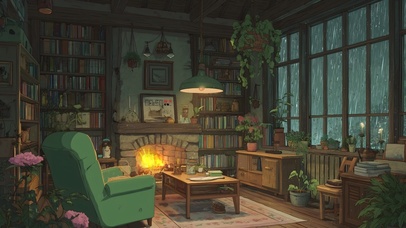 下雨的温馨书房