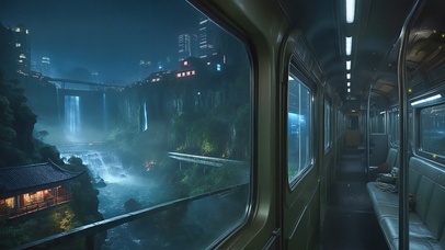 夜晚电车窗外的景色