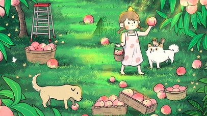 唯美治愈少女摘桃子