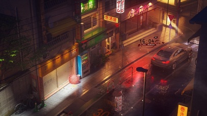 治愈雨后日系城市街道