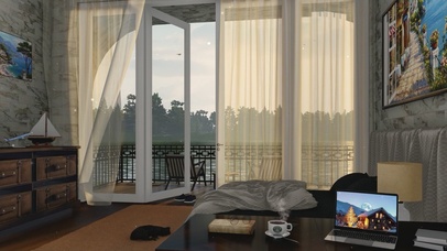 现代简约湖边房间