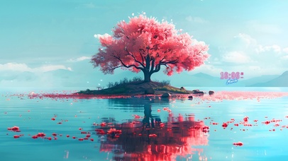 湖水治愈樱花树