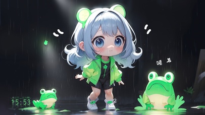 雨天青蛙和小女孩