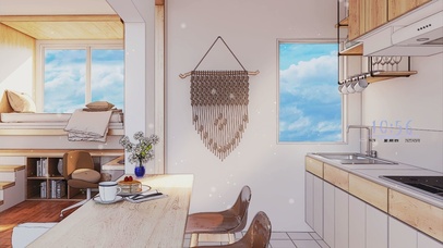 温馨厨房房间（白天）