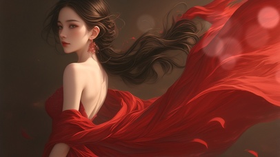 4K 古风红衣女子