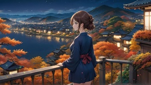 夜晚站在阳台上的女孩