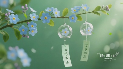 风铃纸签和花枝前后摆动