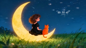少女与猫 星夜