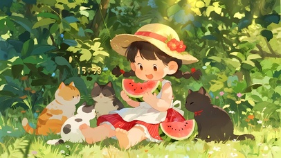 治愈清新吃瓜女孩