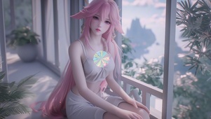 可爱粉色头发女孩