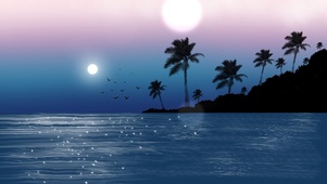 月光下的静谧蓝色海洋