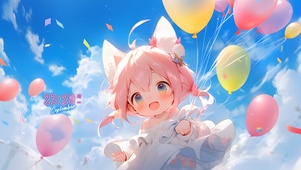 可爱气球猫儿少女