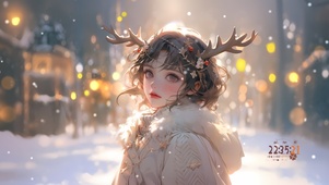 圣诞雪夜装扮麋鹿小可爱