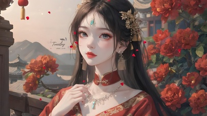 4K唯美古风玫瑰花汉服女孩