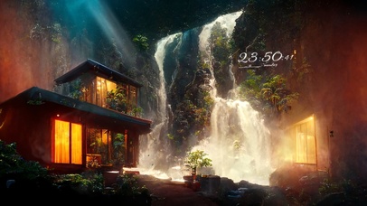 唯美治愈山涧瀑布小屋