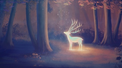 唯美手绘插画森林与鹿七彩驯鹿