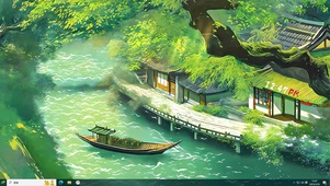 湖边乡村垂柳