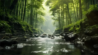 竹林溪流