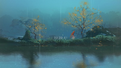 古风湖边撑伞少女