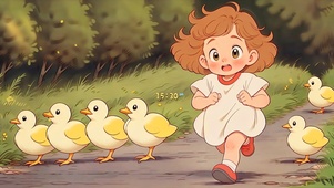 可爱赶鸭子女孩