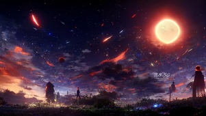 4k  治愈唯美夜空红月