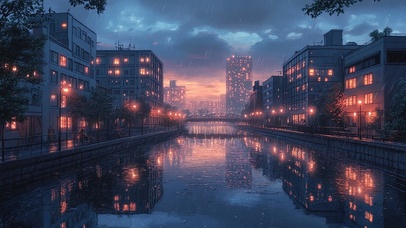 淅沥小雨城市街景