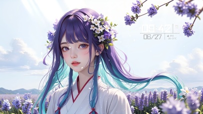 4K紫色花田女孩