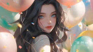 美女爱气球