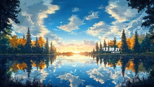 清新湖畔天空