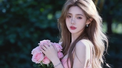 手捧鲜花的美女