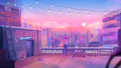 晚霞下的霓虹城市