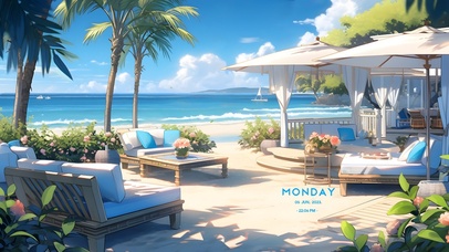 治愈 夏日海边沙滩咖啡厅