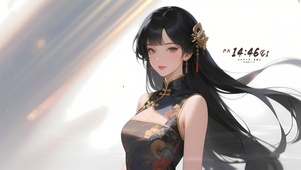 温婉国潮旗美女