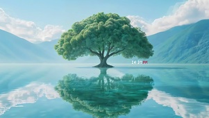 湖面大树倒影