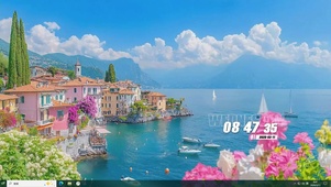 蓝天白云海景树木绿景桌面主题